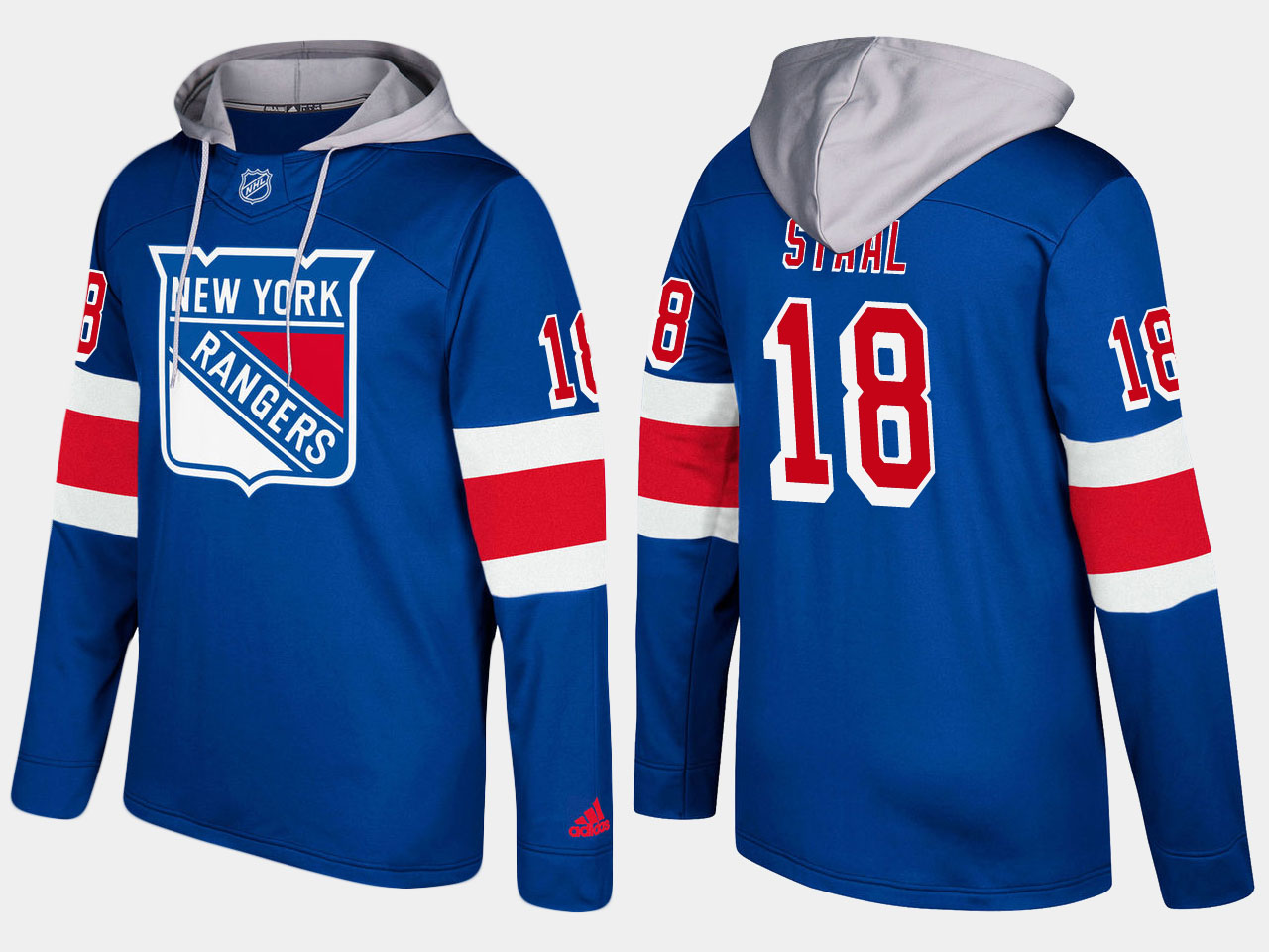 Men NHL New York rangers #18 marc staal blue hoodie->new york rangers->NHL Jersey